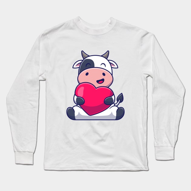 Cute Cow Hug Love Heart Long Sleeve T-Shirt by Catalyst Labs